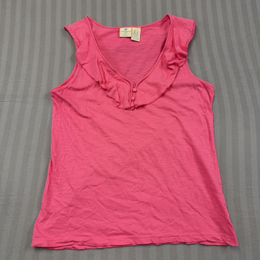 Caribbean Joe Island Supply Women's Petite Medium Pink Ruffle Tank Top Style